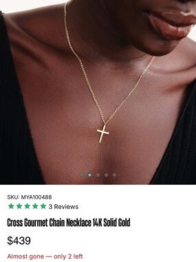 Cross Gourmet Chain Necklace 14K Solid Gold - Gold